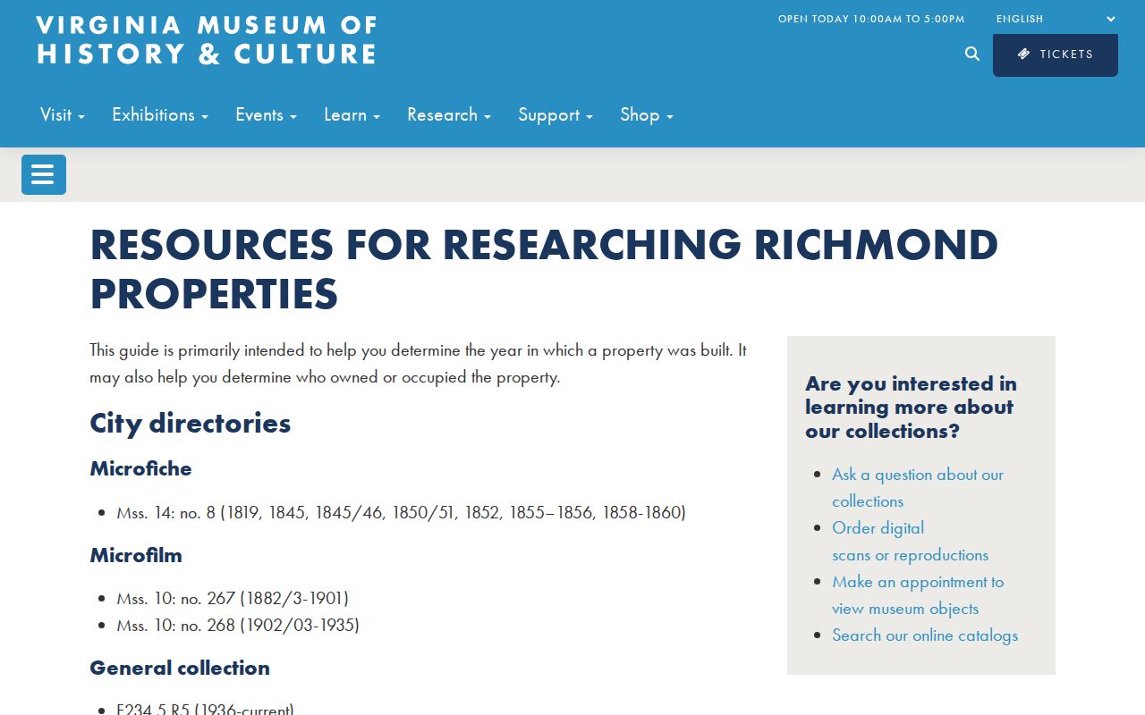 Henrico County city directory research at the Virginia Museum of History and Culture