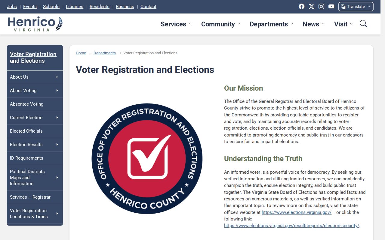 Henrico County residents directory registrar office information