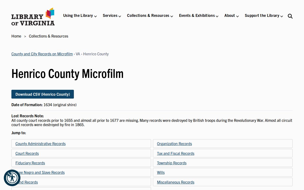 Henrico County previous residents research in the Library of Virginia microfilm catalog