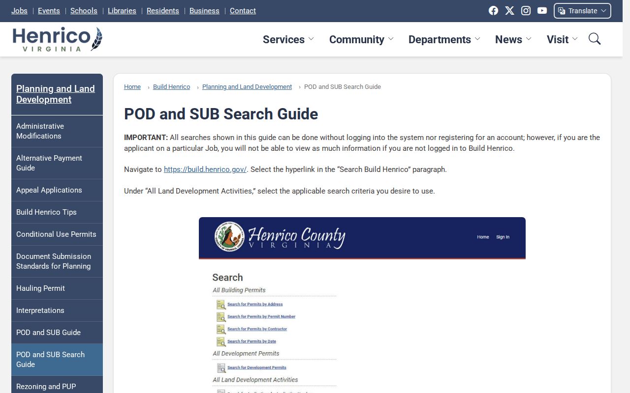 Henrico County street directory Build Henrico permit search guide